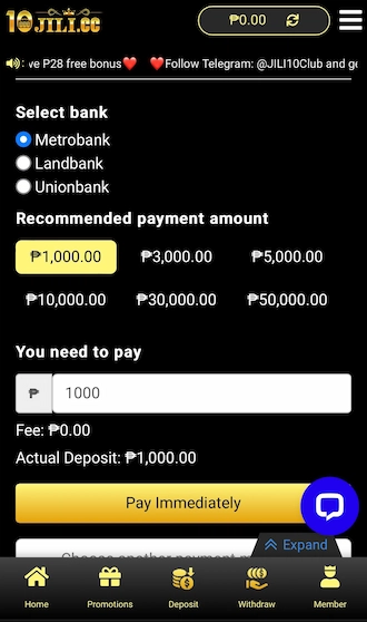 Step 2: Select a bank and fill in the amount you want to deposit.
