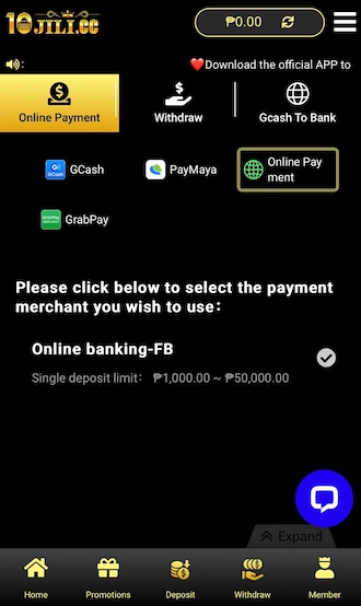 Step 1: Choose the Online Payment deposit method.